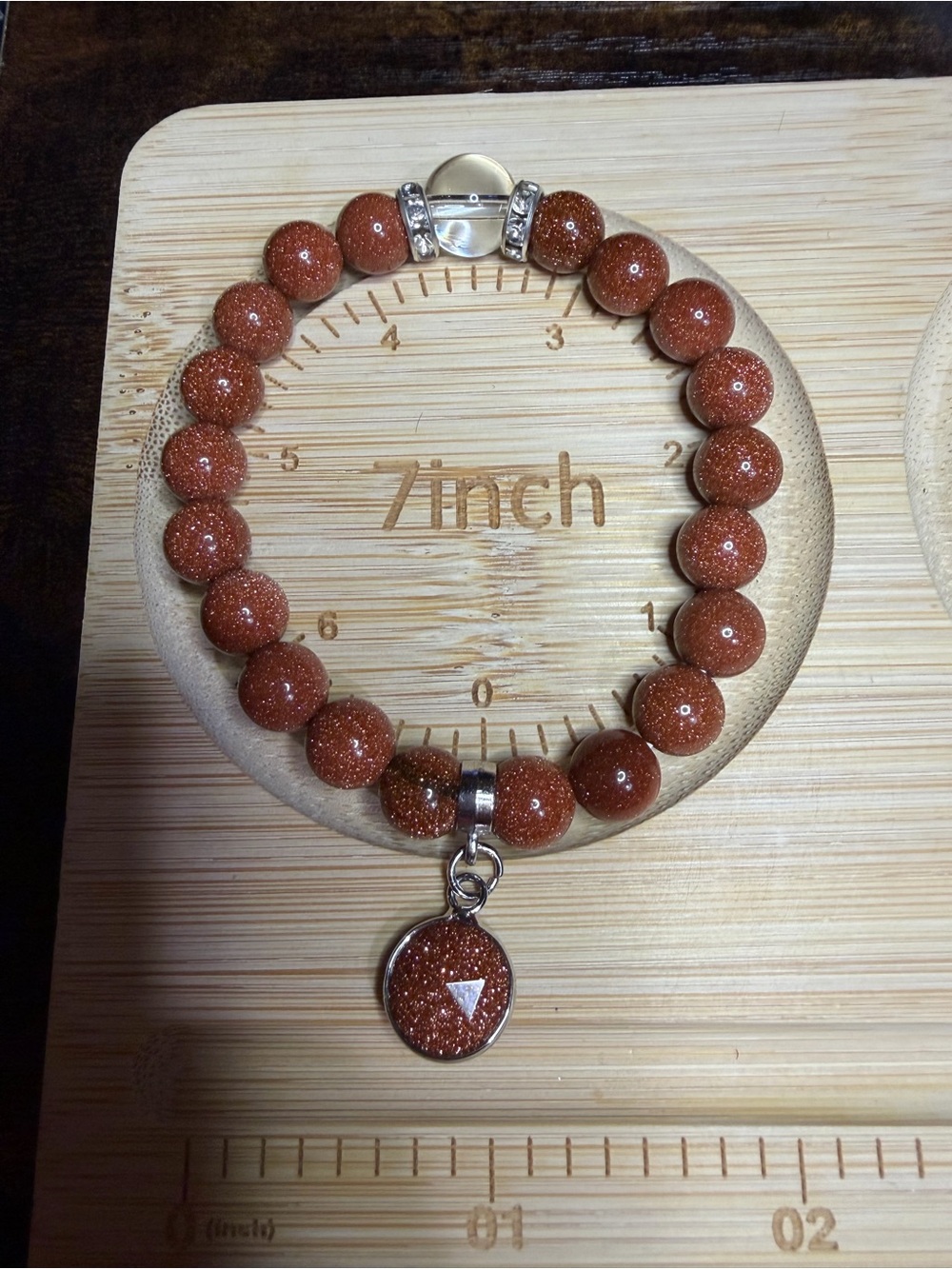 Golden Sandstone Stretch Bracelet Clear 
Quartz Focal Charm